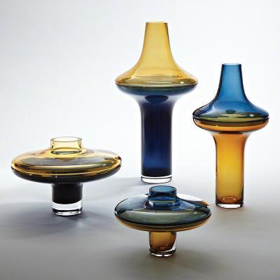 Tall Cobalt Over Amber Vase - Small